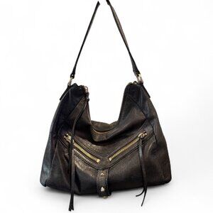 Botkier Leather Hobo Bag — Dark Green Fringe & Stud Detail Zipper Detail